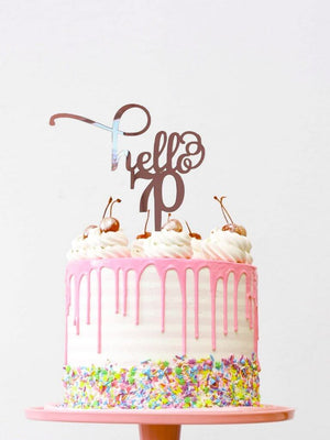 Rose Gold Mirror Acrylic Hello 70 Birthday Cake Topper
