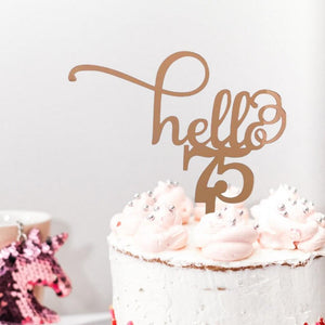 Rose Gold Mirror Acrylic Hello 75 Happy birthday Cake Topper