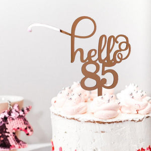 Rose Gold Mirror Acrylic Hello 85th happy birthday Cake Topper