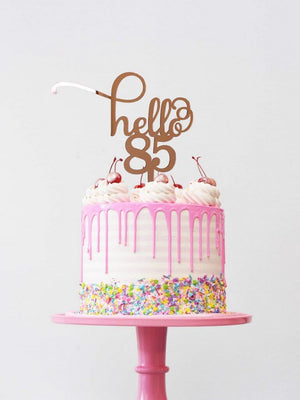Rose Gold Mirror Acrylic Hello 85th happy birthday Cake Topper