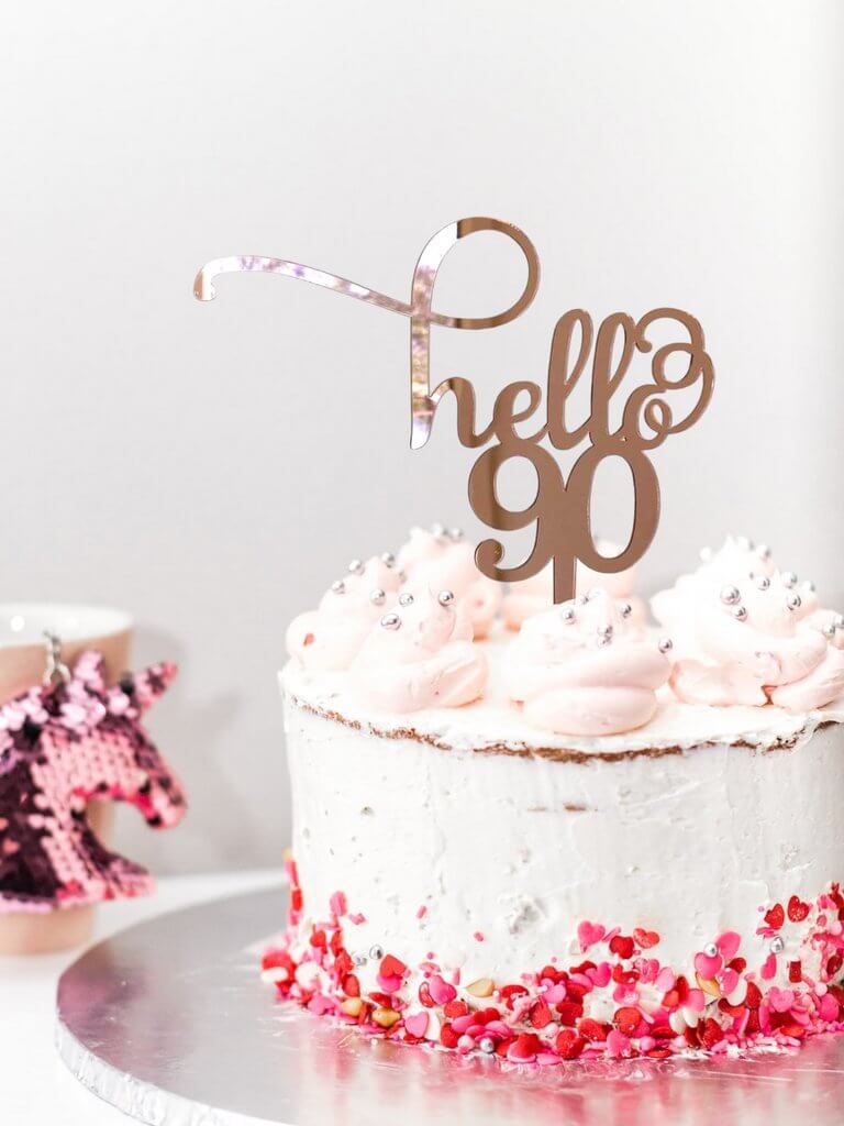 Rose Gold Mirror Acrylic Hello 90 Cake Topper