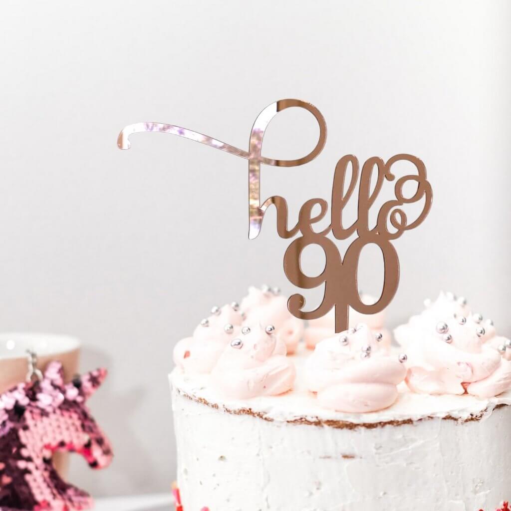 Rose Gold Mirror Acrylic Hello 90 Cake Topper