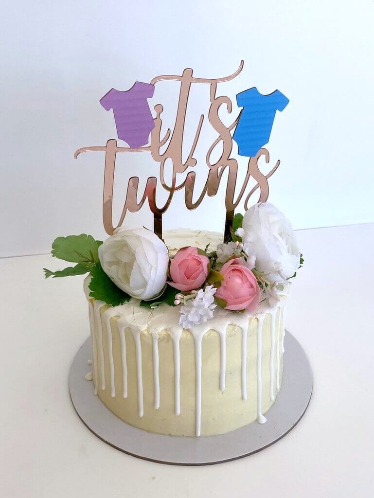 "It's Twins" Gold Glitter Cake Topper - Baby Shower, Gender Reveal, Party Decor