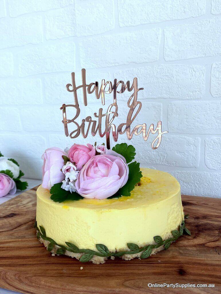 Rose Gold Happy Birthday Cake Topper