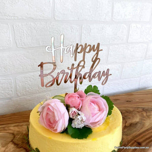 Acrylic Rose Gold 'Happy Birthday' Cake Topper