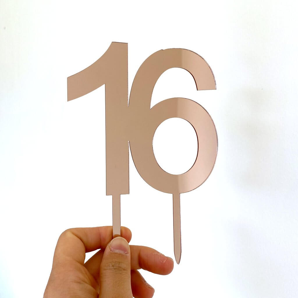 Acrylic Rose Gold Mirror Number 16 Cake Topper