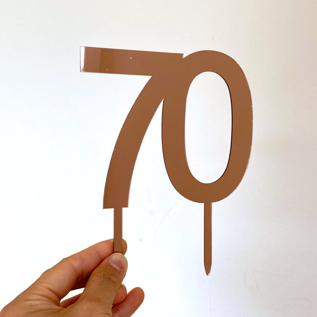 Acrylic Rose Gold Mirror Number 70 Cake Topper