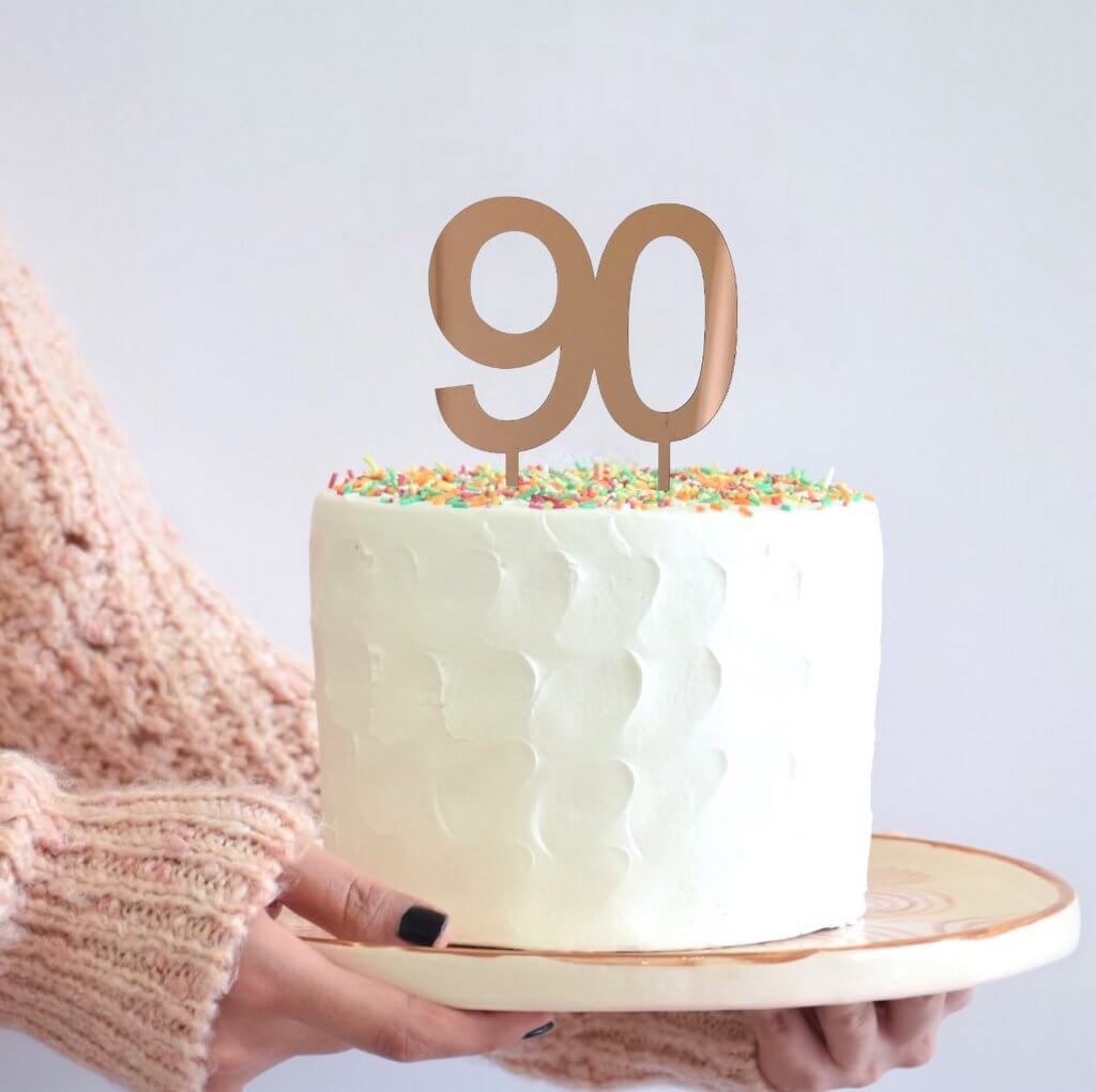 Acrylic Rose Gold Mirror Number 90 Cake Topper