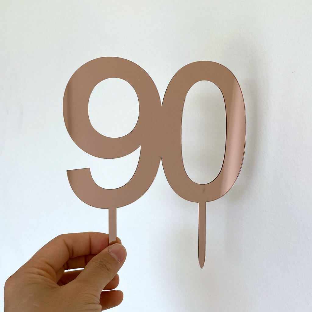Acrylic Rose Gold Mirror Number 90 Cake Topper