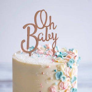 Rose Gold Mirror Acrylic 'Oh Baby' Birthday Cake Topper - Online Party Supplies