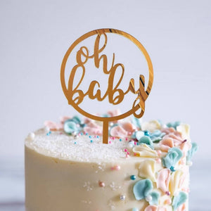 Rose Gold Mirror Acrylic Oh Baby Cake Topper - Online Party Supplies