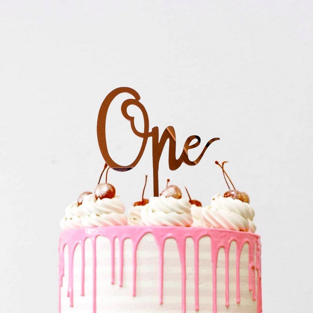 Rose Gold Mirror Acrylic 'One' Birthday Cake Topper - Online Party Supplies