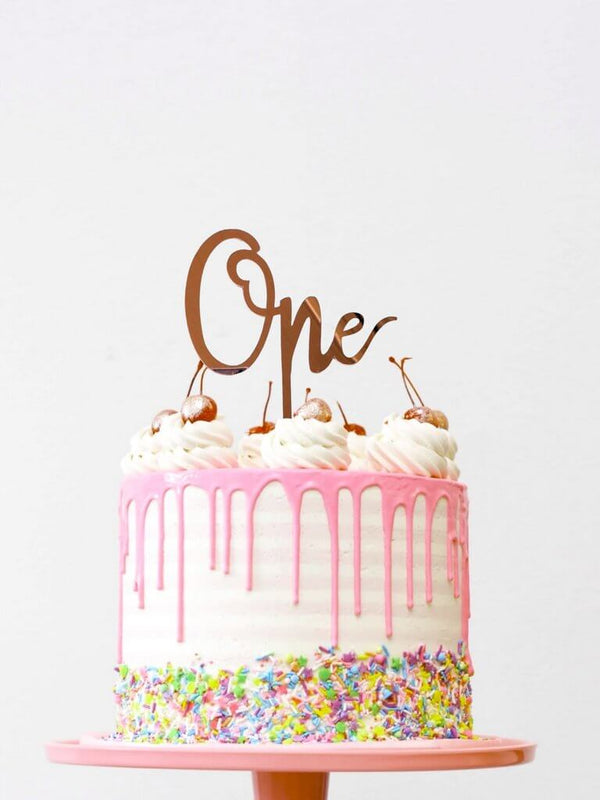 Acrylic Rose Gold Mirror One Birthday Cake Topper