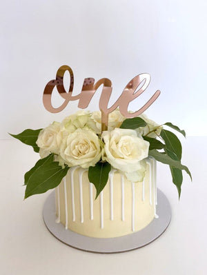 Rose Gold Mirror Acrylic One Script Happy 1st Birthday Cake Topper