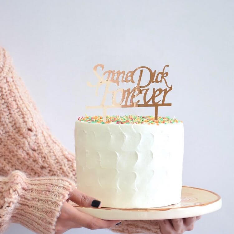 rose gold mirror acrylic Same Dick Forever bridal shower hen party cake topper