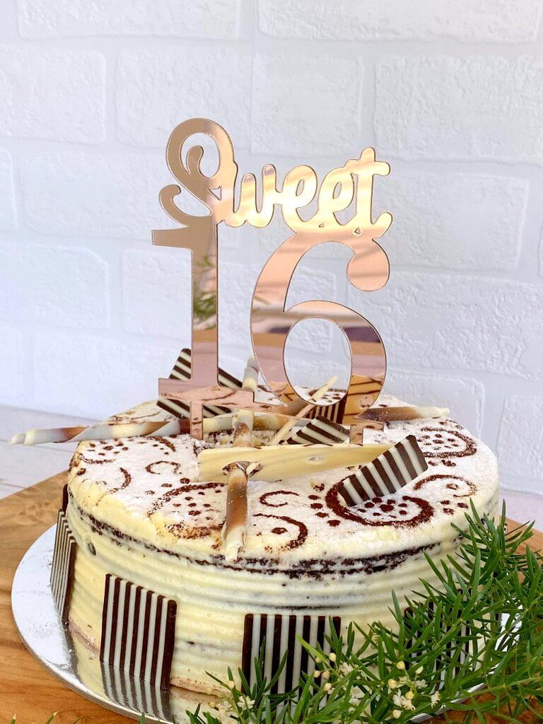 Acrylic Gold Mirror Sweet 16 Birthday Cake Topper - Online Party Supplies
