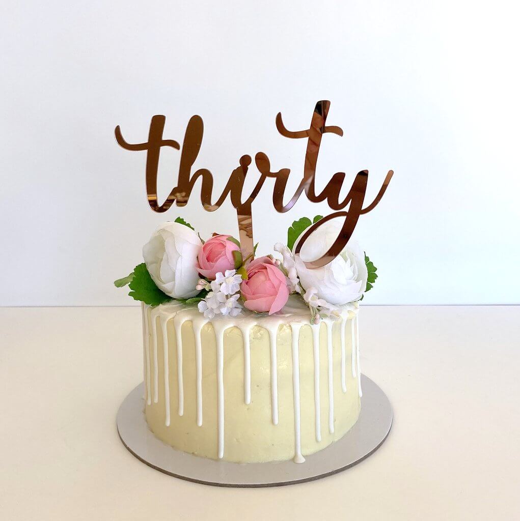 Rose Gold Mirror Acrylic 'Thirty' Cake Topper - Online Party Supplies