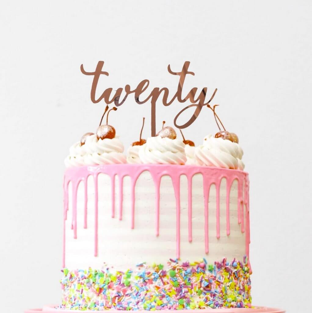 Rose Gold Mirror Acrylic 'Twenty' Cake Topper - Online Party Supplies