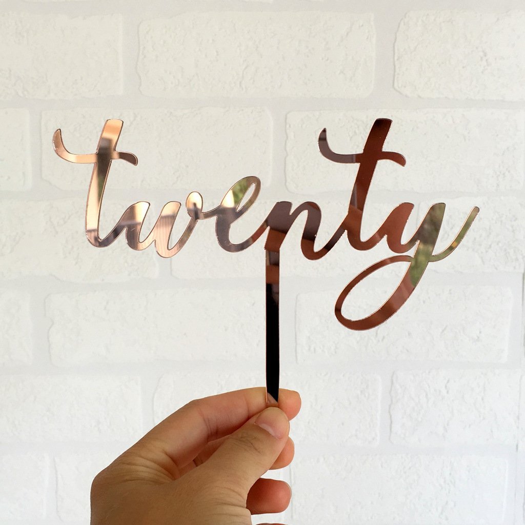 Rose Gold Mirror Acrylic 'Twenty' Cake Topper - Online Party Supplies