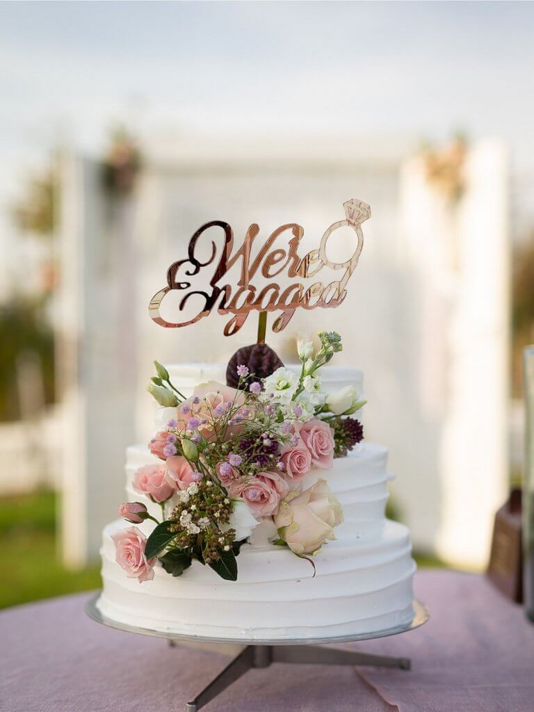 Online Party Supplies Australia Rose Gold Mirror Acrylic 'We're Engaged' Diamond Ring Cake Topper