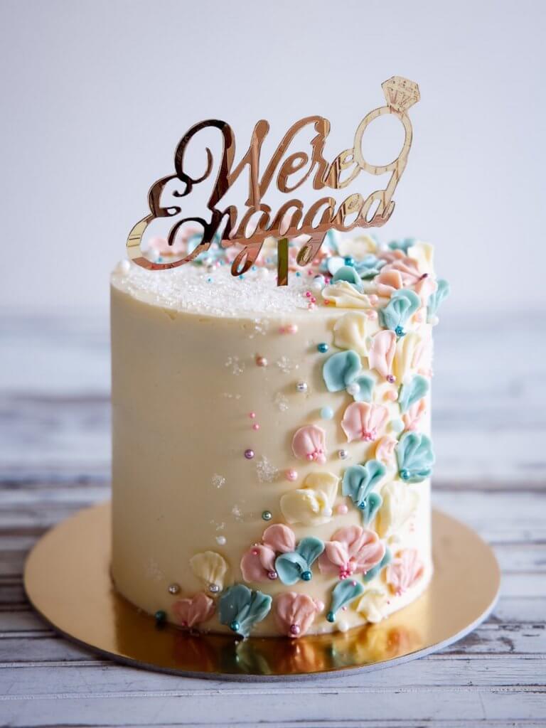 Online Party Supplies Australia Rose Gold Mirror Acrylic 'We're Engaged' Diamond Ring Cake Topper