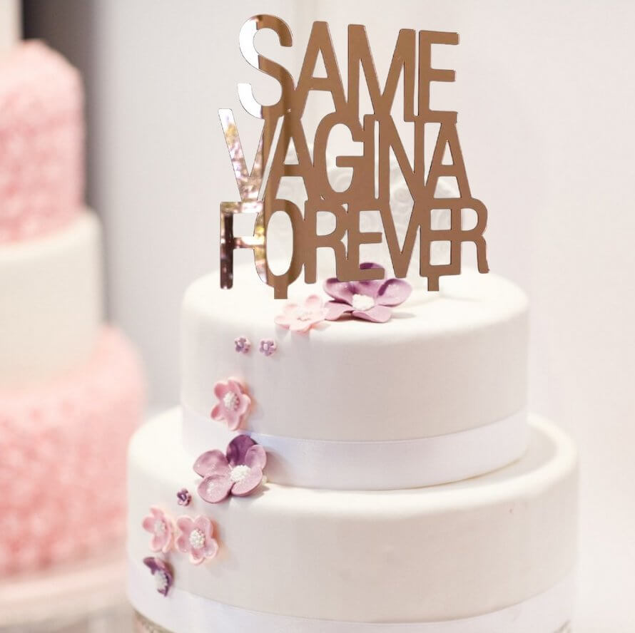 Rose Gold Mirror Acrylic SAME VAGINA FOREVER Stag Party Cake Topper