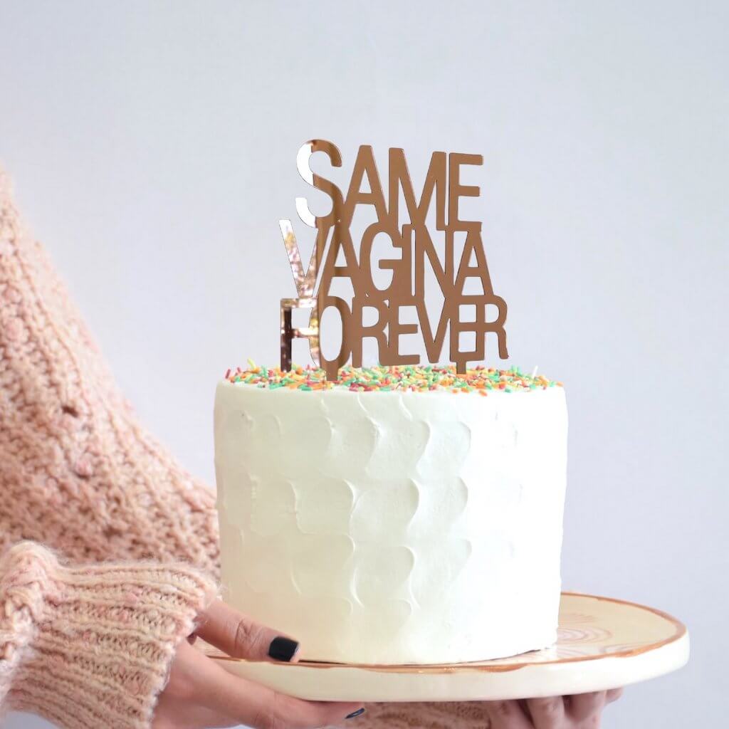 Rose Gold Mirror Acrylic SAME VAGINA FOREVER Stag Party Cake Topper