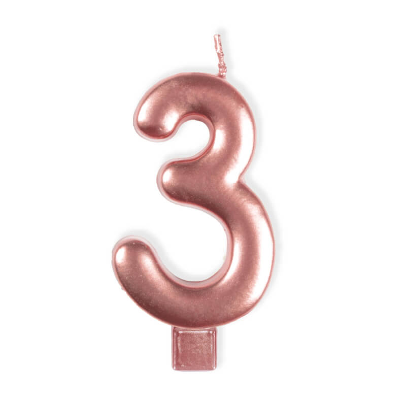 Amscan Rose Gold Numeral Moulded Candle - Number 3