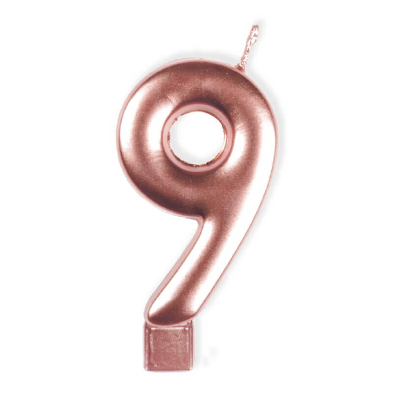 Amscan Rose Gold Numeral Moulded Candle - Number 9