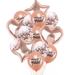 Rose Gold 'She Said Yaaas' Star Heart Foil Balloons & Confetti Latex Balloon Bouquet - 14 Pieces - Online Party Supplies