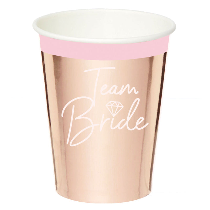 Rose Gold Team Bride 250ml Paper Cups 8pk