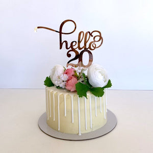 Rose Gold Acrylic Hello 20 Birthday Cake Topper - Online Party Supplies
