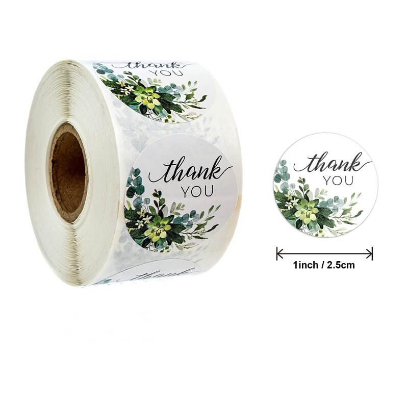 2.5cm Round Self Adhesive Floral THANK YOU Paper Sticker 50 Pack - A13