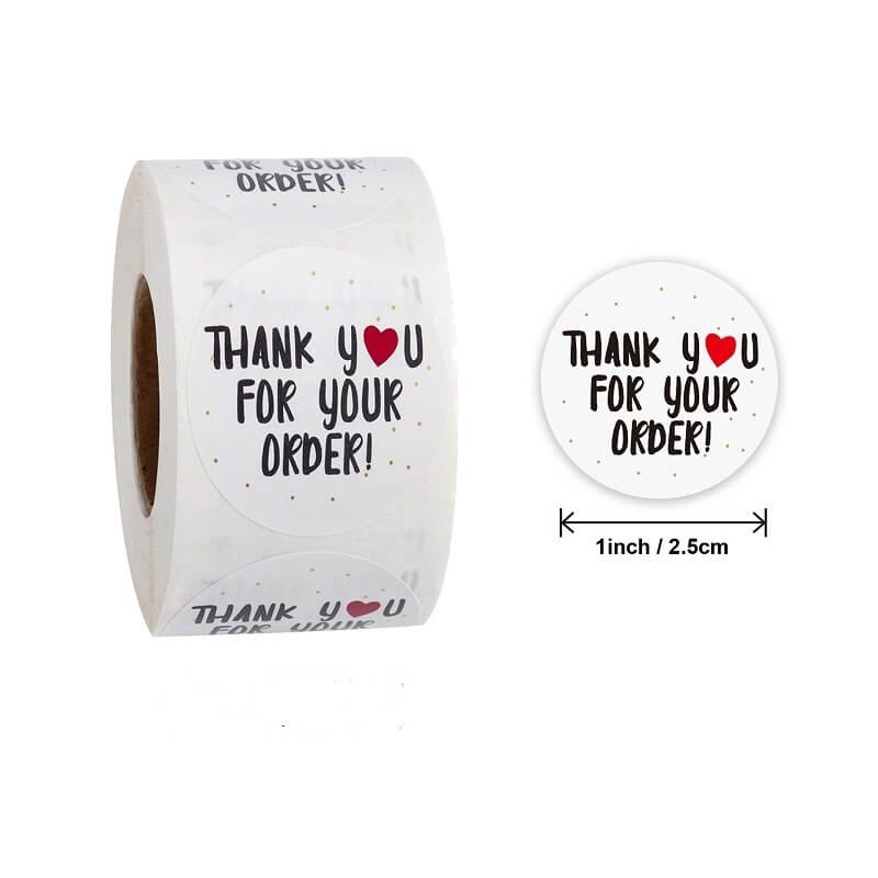 2.5cm Round 'Thank You For Your Order!' Business Sticker 50 Pack - White Sticker - Black Print - A10