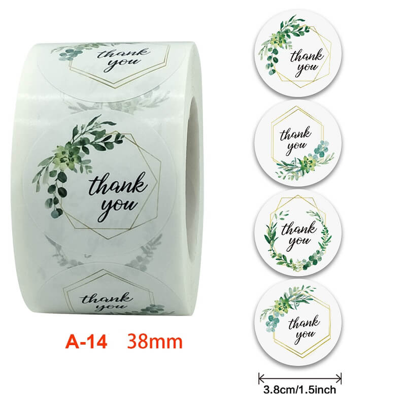3.8cm Round Gemeotric Hexagon Floral Thank You Sticker 50 Pack - A14