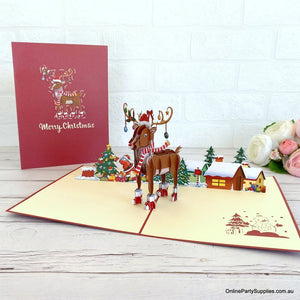 Handmade 3D Rudolph the Red-Nosed Reindeer Pop Up Card - Pop Up Christmas Cards