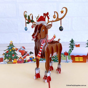 Handmade 3D Rudolph the Red-Nosed Reindeer Pop Up Card - Pop Up Christmas Cards