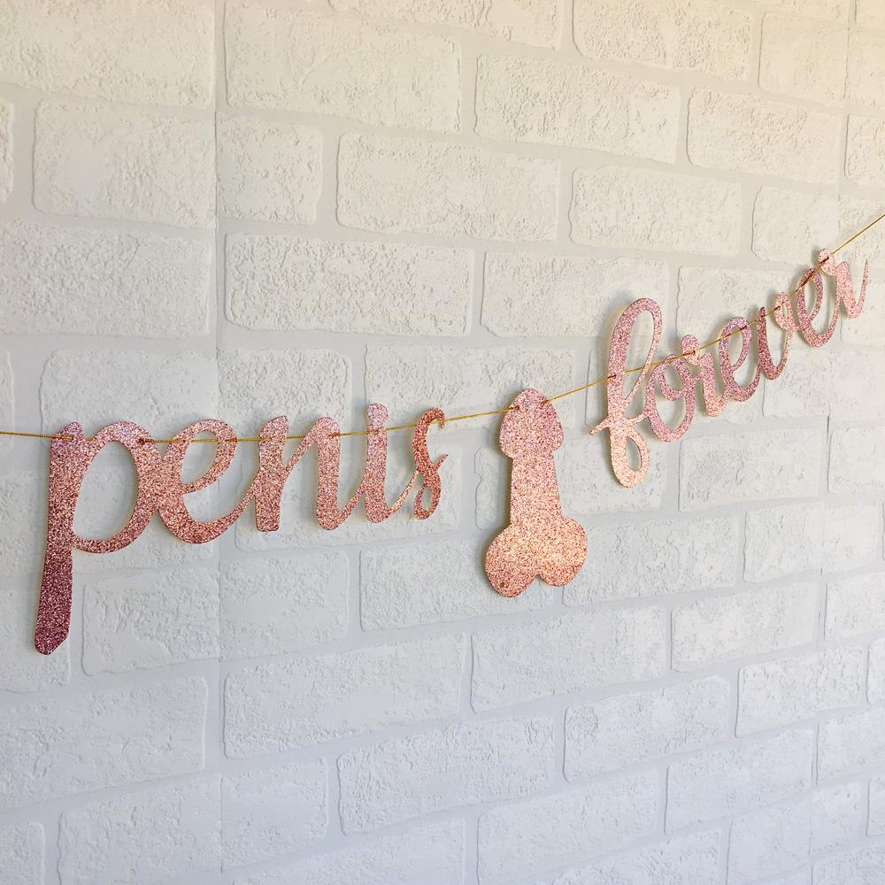 SAME PENIS FOREVER Rose Gold Glitter Bachelorette Party Banner - Online Party Supplies