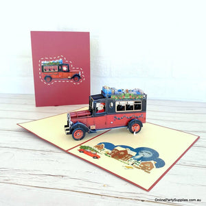 Santa Driving Vintage Red Car with Xmas Presents 3D Pop Up Greeting Card for him