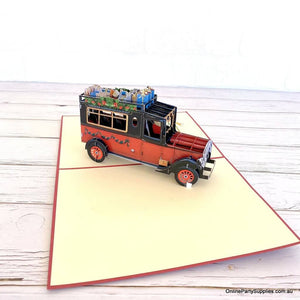 Santa Driving Vintage Red Car with Xmas Presents 3D Pop Up Greeting Card for dad