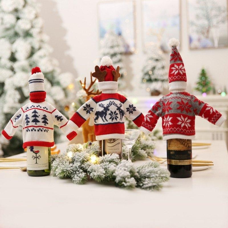 Scandinavian Christmas Woolen Wine Bottle Cover Sweater with Hat Set - Online Party Supplies