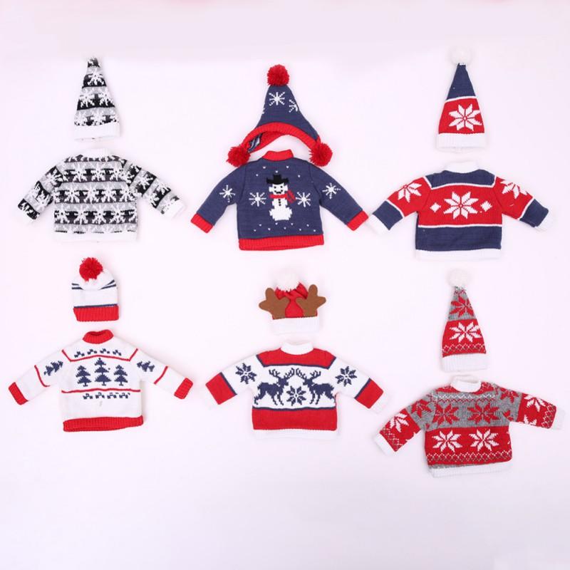 Scandinavian Christmas Woolen Wine Bottle Cover Sweater with Hat Set - Online Party Supplies