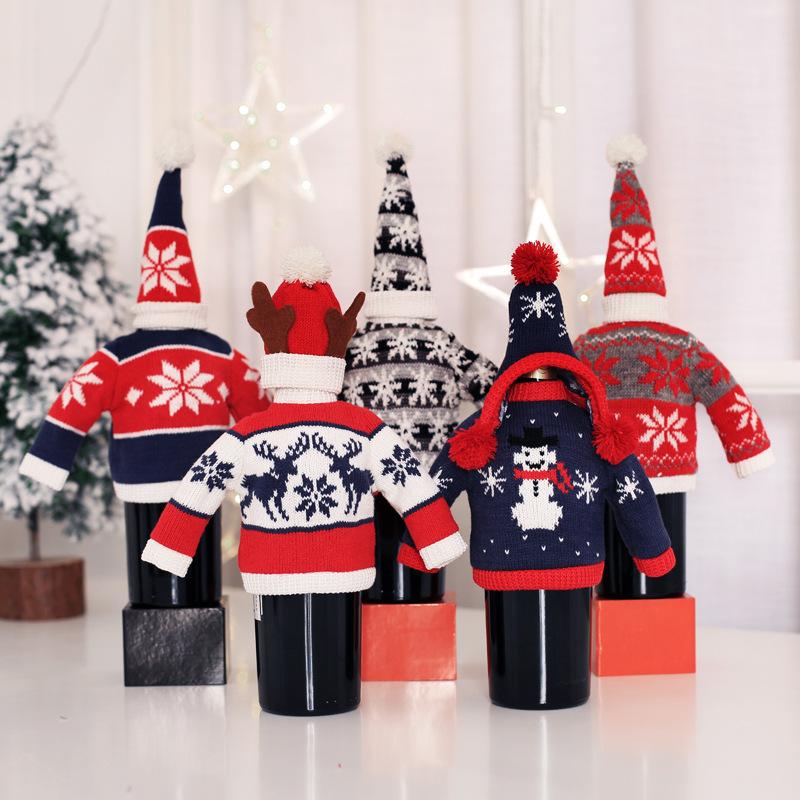 Scandinavian Christmas Woolen Wine Bottle Cover Sweater with Hat Set - Online Party Supplies