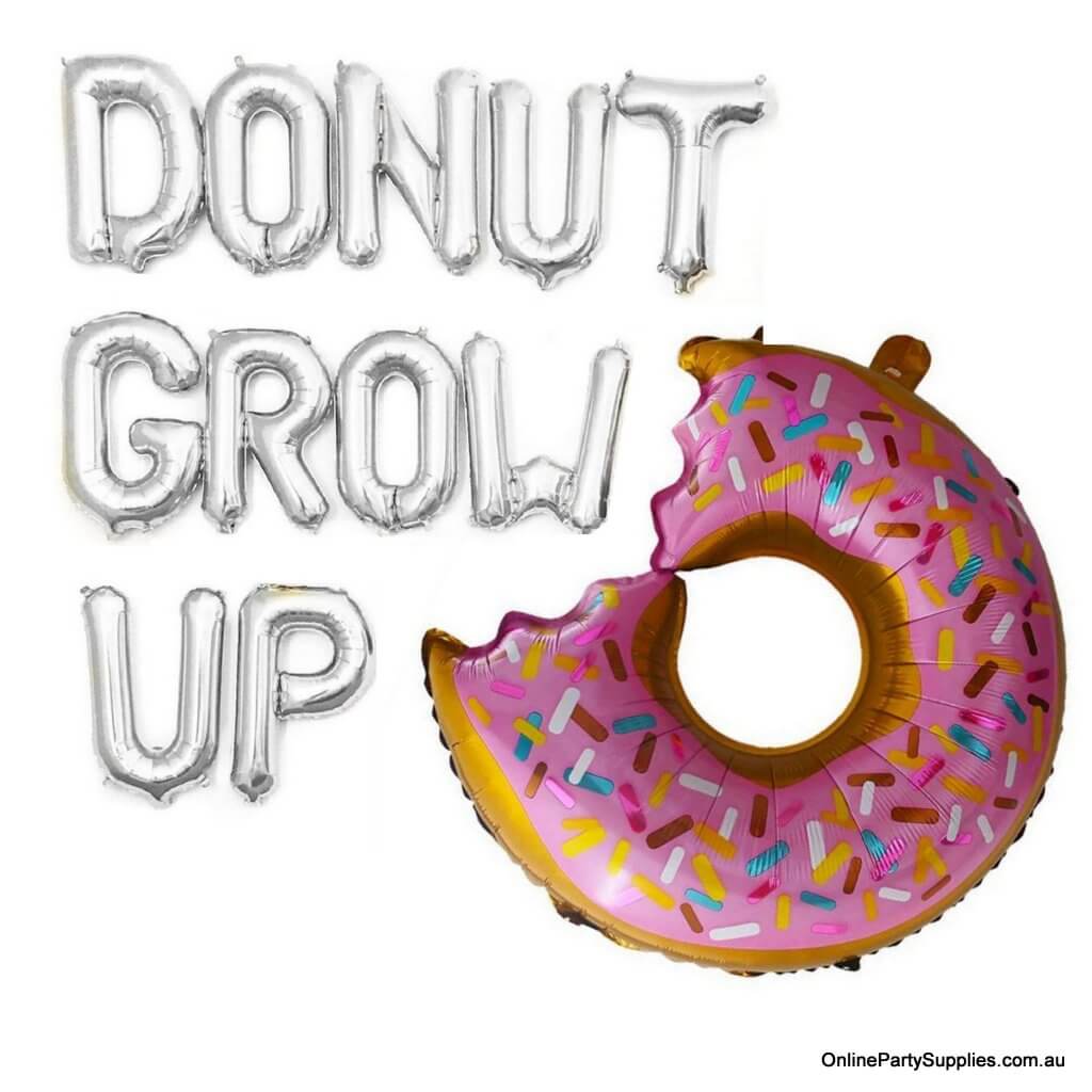 DONUT GROW UP with Giant Sprinkle Donut Foil Balloon Banner - Silver