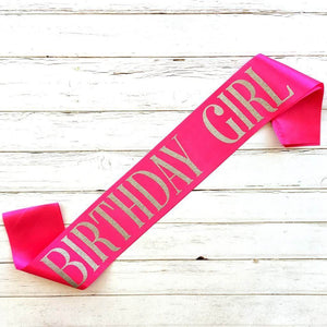 Online Party Supplies Silver Glitter 'Birthday Girl' Luxurious Hot Pink Satin Party Sash