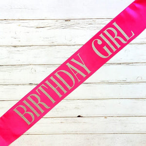 Online Party Supplies Silver Glitter 'Birthday Girl' Luxurious Hot Pink Satin Party Sash