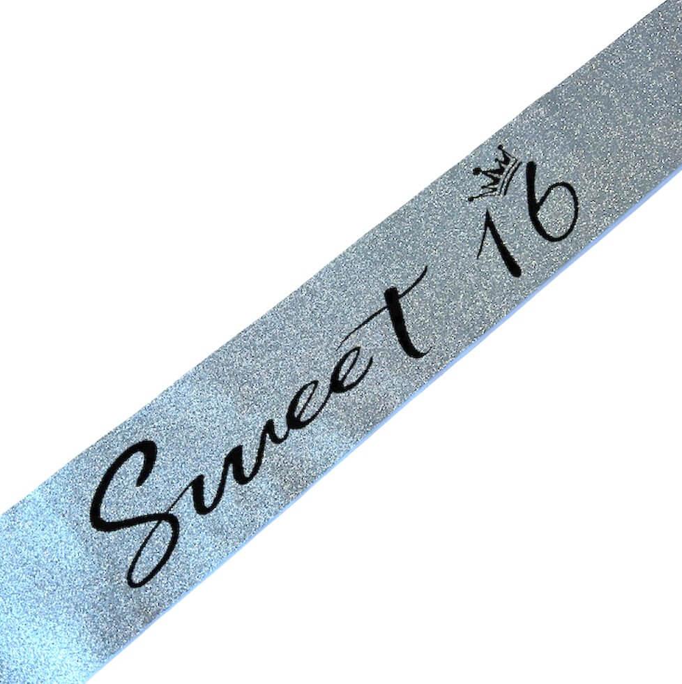 Silver Glitter Sweet 16 with Little Crown Birthday Party Sash