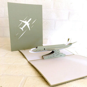 Handmade Grey Airplane 3D Pop Up Greeting Card for kids