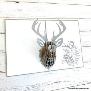 Online Party Supplies Handmade Silver Grey Deer Head Wall Mount Pop Up Card