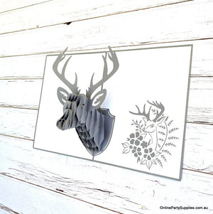 Online Party Supplies Handmade Silver Grey Deer Stag Head Wall Mount Decor 3D Pop Up Card for him
